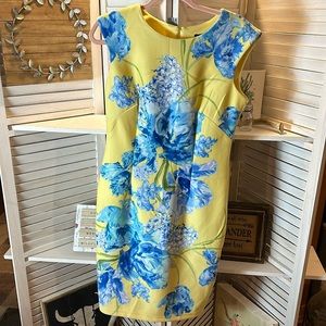 Karin Stevens Yellow and Blue Floral Sleeveless Dress